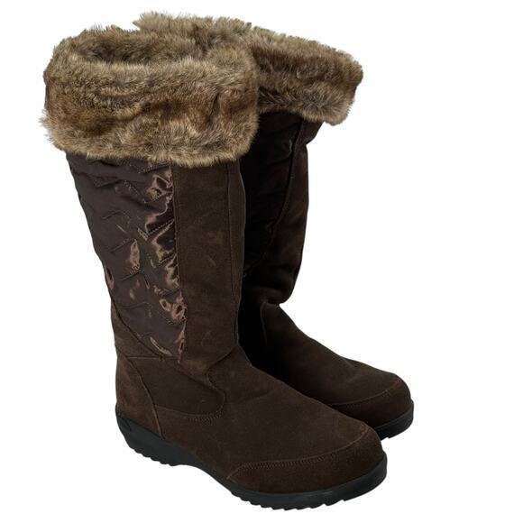 Lands End Winter Snow Boots 8.5 Sophia Brown Leather Faux Fur Lined Tall Zip Up - Picture 1 of 13